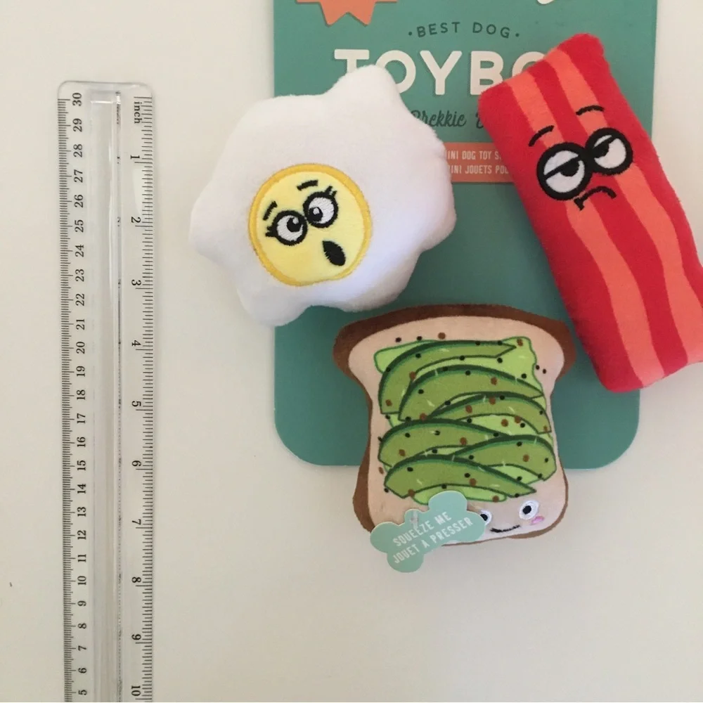 3 Dog Toys (S) Egg Bacon and Toast with Squeakers for Small  Dogs NEW | Fringe